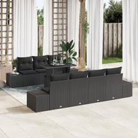 8 Piece Garden Sofa Set with Cushions Black Rattan