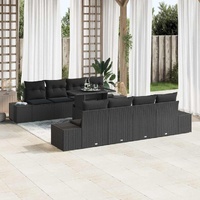 9 Piece Garden Sofa Set with Cushions Black Poly Rattan