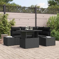 5 Piece Garden Sofa Set with Cushions Black Poly Rattan