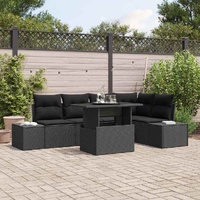 6 Piece Garden Sofa Set with Cushions Black Poly Rattan