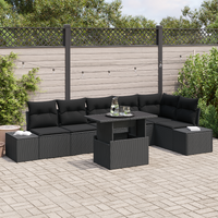 7 Piece Garden Sofa Set with Cushions Black Poly Rattan