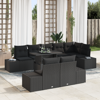 9 Piece Garden Sofa Set with Cushions Black Poly Rattan