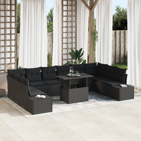 11 Piece Garden Sofa Set with Cushions Black Poly Rattan