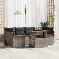 7 Piece Garden Sofa Set with Cushions Grey Poly Rattan Acacia