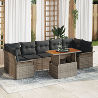 8 Piece Garden Sofa Set with Cushions Grey Poly Rattan Acacia