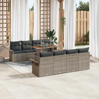 9 Piece Garden Sofa Set with Cushions Grey Poly Rattan Acacia