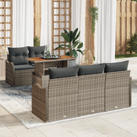 6 Piece Garden Sofa Set with Cushions Grey Rattan Acacia