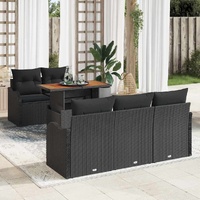 6 Piece Garden Sofa Set with Cushions Black Poly Rattan Acacia