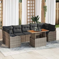8 Piece Garden Sofa Set with Cushions Grey Poly Rattan Acacia