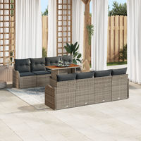 9 Piece Garden Sofa Set with Cushions Grey Poly Rattan Acacia