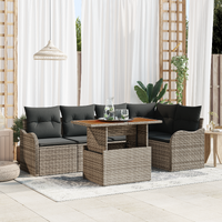 6 Piece Garden Sofa Set with Cushions Grey Poly Rattan Acacia