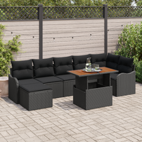 8 Piece Garden Sofa Set with Cushions Black Poly Rattan Acacia
