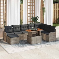 9 Piece Garden Sofa Set with Cushions Grey Poly Rattan Acacia
