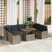 10 Piece Garden Sofa Set with Cushions Grey Poly Rattan Acacia