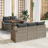 6 Piece Garden Dining Set with Cushions Grey Poly Rattan Acacia