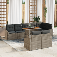 9 Piece Garden Dining Set with Cushions Grey Poly Rattan Acacia