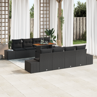9 Piece Garden Dining Set with Cushions Black Poly Rattan Acacia