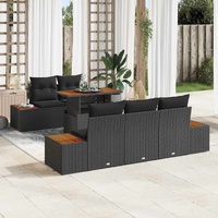 6 Piece Garden Dining Set with Cushions Black Poly Rattan Acacia