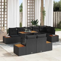 9 Piece Garden Dining Set with Cushions Black Poly Rattan Acacia