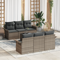7 Piece Garden Sofa Set with Cushions Grey Poly Rattan