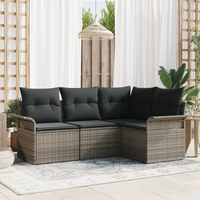 4 Piece Garden Sofa Set with Cushions Grey Poly Rattan
