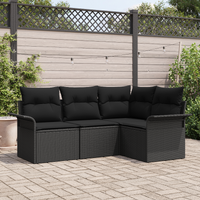 4 Piece Garden Sofa Set with Cushions Black Poly Rattan