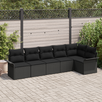 6 Piece Garden Sofa Set with Cushions Black Poly Rattan