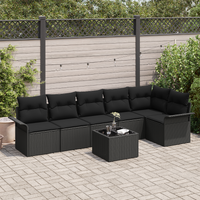 7 Piece Garden Sofa Set with Cushions Beige Poly Rattan