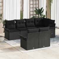 7 Piece Garden Sofa Set with Cushions Black Poly Rattan