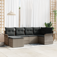 6 Piece Garden Sofa Set with Cushions Grey Poly Rattan