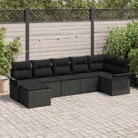 7 Piece Garden Sofa Set with Cushions Black Poly Rattan