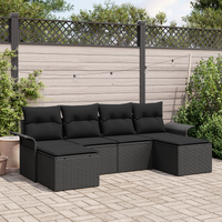 Garden Sofa Set Set of 5 Black Hand woven rattan Large