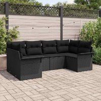 6 Piece Garden Sofa Set with Cushions Black Poly Rattan