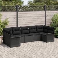 7 Piece Garden Sofa Set with Cushions Black Poly Rattan
