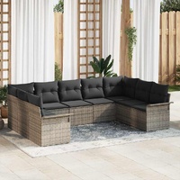 9 Piece Garden Sofa Set with Cushions Grey Poly Rattan