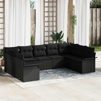 9 Piece Garden Sofa Set with Cushions Black Poly Rattan