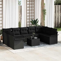10 Piece Garden Sofa Set with Cushions Beige Poly Rattan
