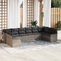 10 Piece Garden Sofa Set with Cushions Grey Poly Rattan