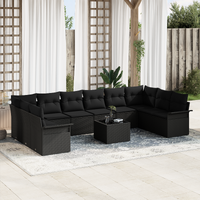 11 Piece Garden Sofa Set with Cushions Beige Poly Rattan