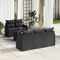 6 Piece Garden Sofa Set with Cushions Black Poly Rattan