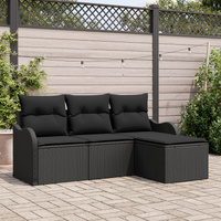 4 Piece Garden Sofa Set with Cushions Black Poly Rattan
