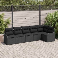 6 Piece Garden Sofa Set with Cushions Black Poly Rattan