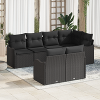 7 Piece Garden Sofa Set with Cushions Black Poly Rattan