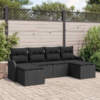 6 Piece Garden Sofa Set with Cushions Black Poly Rattan