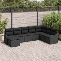 8 Piece Garden Sofa Set with Cushions Black Poly Rattan