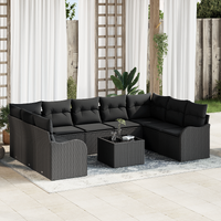 10 Piece Garden Sofa Set with Cushions Beige Poly Rattan