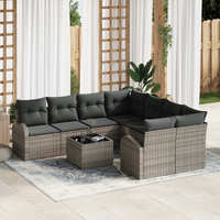 9 Piece Garden Sofa Set with Cushions Grey Poly Rattan