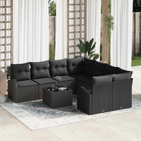 9 Piece Garden Sofa Set with Cushions Black Poly Rattan
