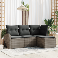 4 Piece Garden Sofa Set with Cushions Grey Poly Rattan