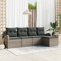 5 Piece Garden Sofa Set with Cushions Grey Poly Rattan